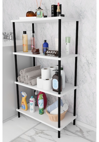Çevir Kur Kolay Kurulum 4 Katlı Banyo Rafı Metal Gövdeli Çok Amaçlı Organizer Stand Banyo Dolabı Beyaz