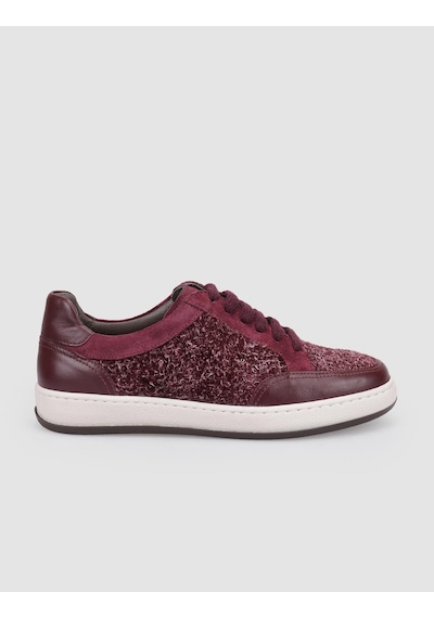 %100 Hakiki Deri Bordo Bağcıklı Kadın Sneaker Bordo