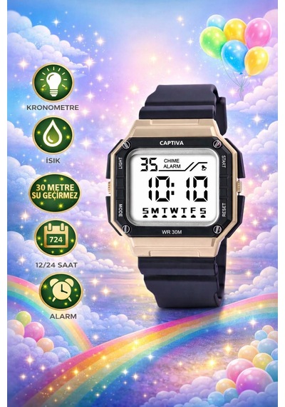 Captiva Digital 3 Atm Suya Dayanıklı Işık+alarm+kronometre+takvimli Çoçuk Kol Saati Cp.yn.26.m1 Beyaz