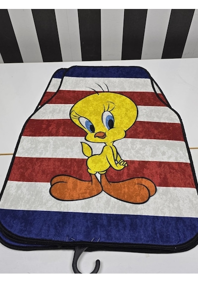 Tivty Desen Çizgili Dekor Oto Halı Paspas Üniversal Yıkanabilir Her Araca Uyumlu Kancalı Kumaş Anah