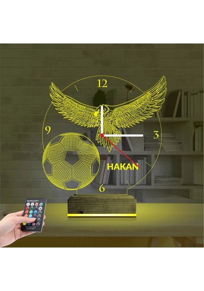 Luvivia Kara Kartal Futbol Topu Taraftar Kişiye Özel Saatli 3d Lamba - Masa Gece Lambası Şeffaf