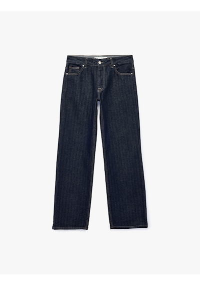Koton Düşük Bel Cepli Pamuklu Rahat Kesim Düz Paça Denim Pantolon - Straight Fit Jean Raw 7wal40289md 63x
