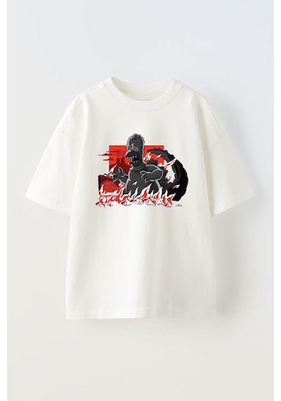 Thewert Unisex The Simpsons Godzilla Homer Fire Tasarım Baskılı Pamuk Beyaz Oversize T-shirt