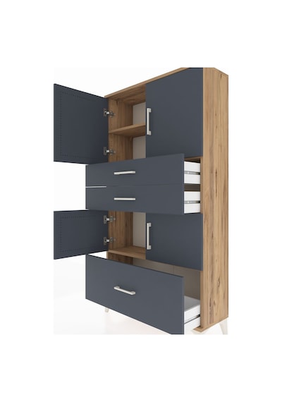 Arges Dolap 3 Raflı 3 Çekmeceli 4 Kapaklı 88x30x163 Çam-antrasit Çam