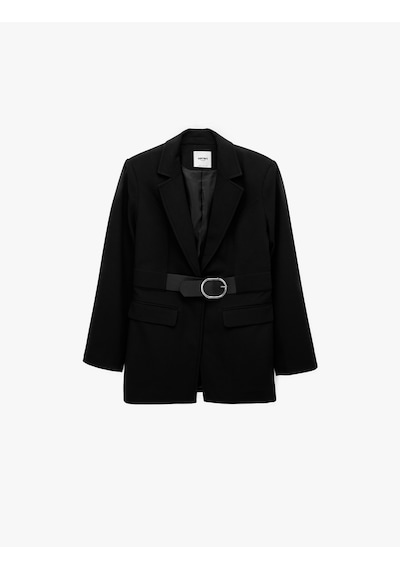 Koton Kemer Detaylı Geniş Yaka Uzun Kollu Blazer Ceket Siyah 7wak50048uw