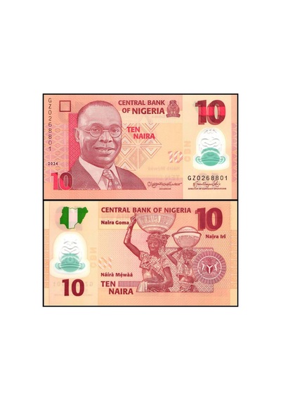 Nijerya 2024 Yılı 10 Naira Polimer Para Çil Unc Koleksiyon Para