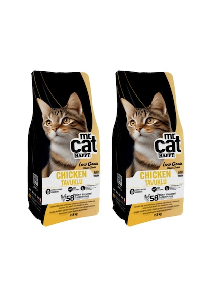 Mr. Cat Happy Low Grain Tavuklu Yetişkin Kedi Maması 2 x 2500 G