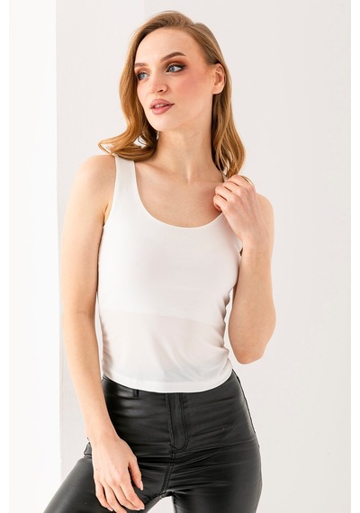Giysa Kadın Askılı Bisiklet Yaka Basic Bluz Beyaz - 25y 2409 Beyaz