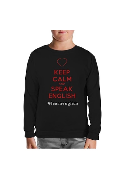 Lord Tshirt Keep Calm And Speak English Siyah Çocuk Sweatshirt Siyah