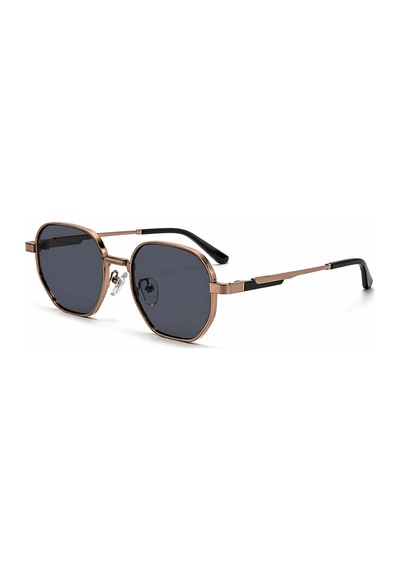 Lipento Gold Metal Çerçeveli Siyah Camlı Geometrik Unisex Vintage Retro Güneş Gözlüğü Altın