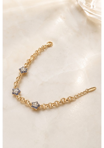Balenbi Jewelry Kadın Üçlü Yıldız Figürlü Taşlı Kararmaz Çelik Bileklik 14k Gold 1142 Altın