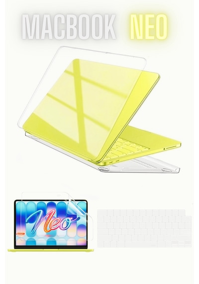 Apple MacBook Neo 13 İnç A3404 Uyumlu Şeffaf Kılıf Ekran Ve Klavye Koruyucu Set Kristal Parlak Kapak