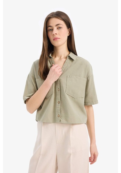DeFacto 	Boxy Fit Basic Düz Kısa Kollu Gömlek V2523AZ25SPKH461