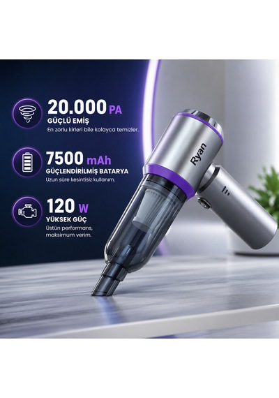 Araç İçi Süpürge Kablosuz Şarjlı El Süpürgesi 20.000pa Gerçek Emiş Gücü 120w Güç 7500mah Güçlendirilmiş Batarya Ry-vc10