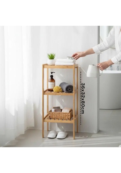 3 Katlı Çok Amaçlı Ahşap Bambu Raf Organizer 36x32x80 Cm Sarı