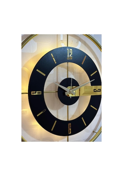 Pey Aksesuar Metal Camlı Duvar Saati 60x80 Cm Büyük Boy Işıklı Gerçek Cam M63-gold-şeffaf-siyah-gold M63-gold-şeffaf-siyah-gold