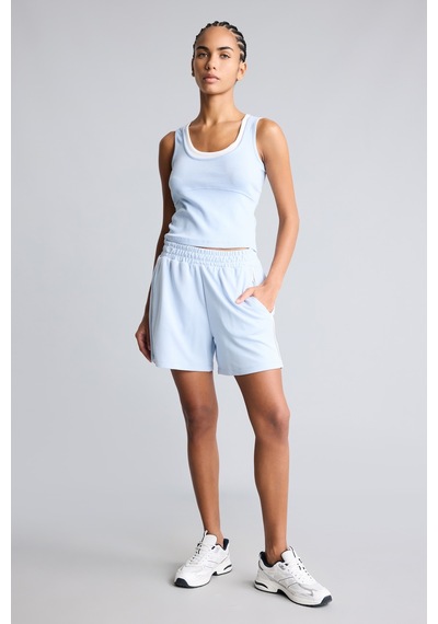 Defacto Çift Katman Görünümlü Slim Fit Ribana Crop Basic Atlet I7464ax26hsbe177 Mavi-be177