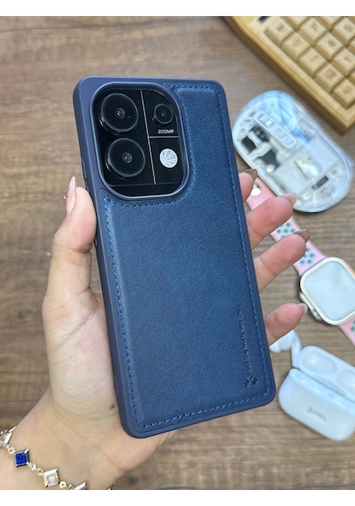 Redmi Note 13 Pro 4g Uyumlu Premium Deri Dokulu Darbelere Karşı Dayanıklı Nazal Silikon Kılıf Lacivert