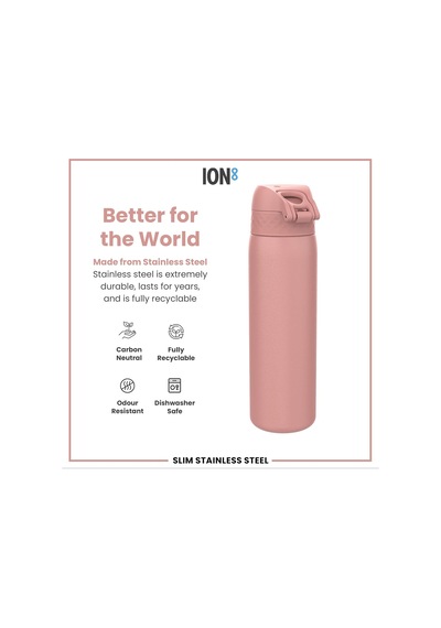 Paslanmaz Çelik İnce Suluk - Gül Pembe - 600 Ml - Sızdırmaz