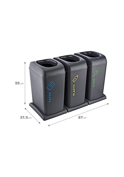 Smartware 3'li Set Soft Tekerlekli Plastik-kağıt-cam Geri Dönüşüm Kutusu 40 Lt Çok Renkli