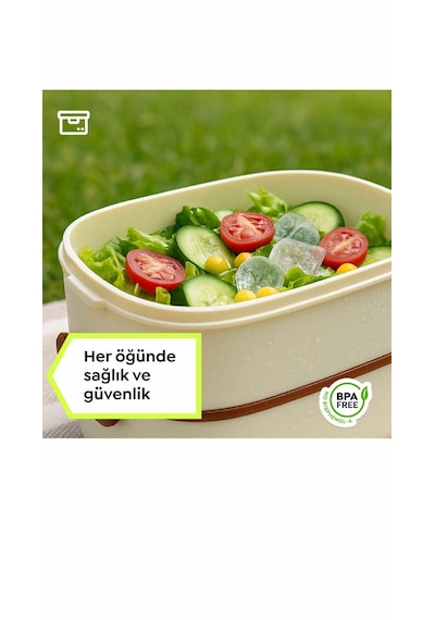 Superpup Lunch Box Beslenme Kutusu + Termos Çantalı Beslenme Yemek Saklama Taşıma Bej