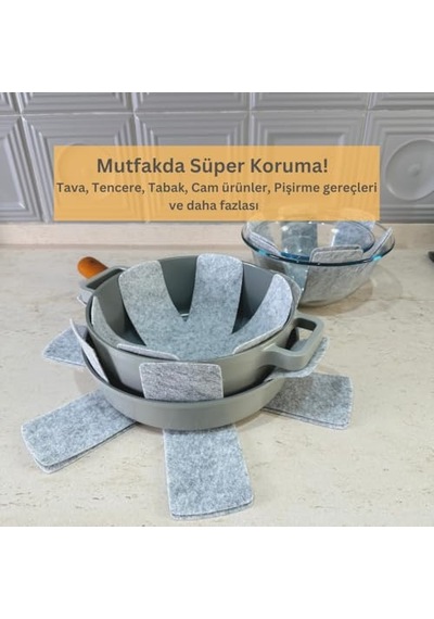 Adet Tencere Tava Koruyucu Düzenleyici Çizilme Önleyici Set Gri Diğer