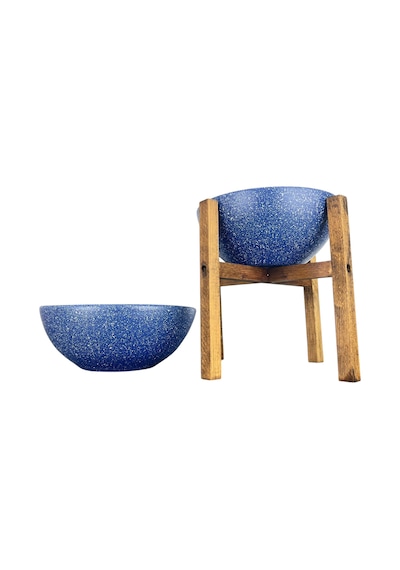 Bitki Tasarımı Ev Dekorasyon Lacivert Granit Aranjman Sunumluk Toprak Saksı Ayaksız Ve 4 Ayaklı İkili Set 20 Cm Çap