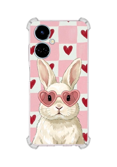 Printify Tecno Camon 19 Pro İle Uyumlu Pembe Pötikare Serisi Pembe Zıpzıp Tasarımlı Uv Baskılı Köşe Korumalı Antişok Kılıf Şeffaf