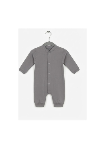 Gülerçocuk Unisex Yeni Doğan Ve Bebek Hakim Yaka Çıtçıtlı Gri Soft Penye Karışımlı Tulum - Esnek Dokulu Uzun Kollu Salopet Gri
