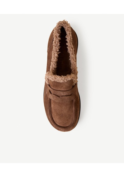 Yargıcı Kürklü Geniş Burunlu Süet Loafer 26kkay4053x 003 Kahverengi
