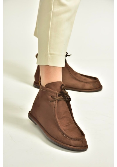 Fox Shoes V846926302 Kahverengi Süet Düz Tabanlı Bağcıklı Kadın Bot Kahverengi
