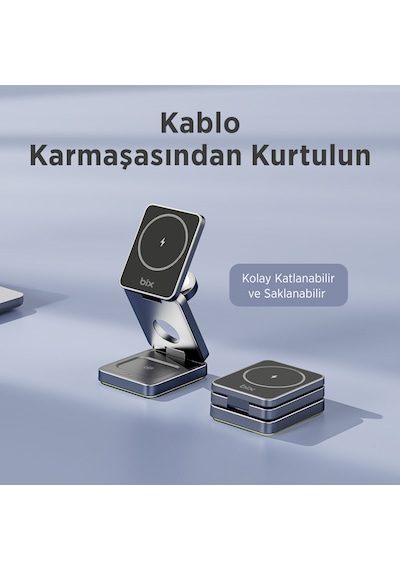 Bix BXMW7 15 W  Telefon Kulaklık Ve Saat İçin Kablosuz Şarj Standı