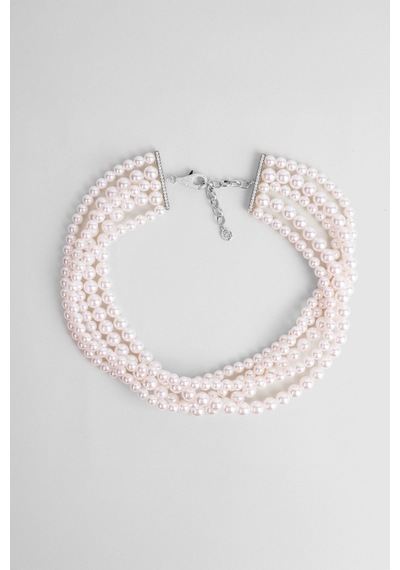 Barbara 18 Ayar Beyaz Altın Kaplama 42 Cm Gümüş Choker Kolye Gümüş - Rodyum