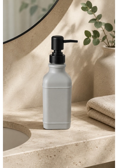 Aura Cam Sıvı Sabunluk 400 Ml Siyah Pompalı Modern Dekoratif Banyo Ve Mutfak Dispenseri - 19,5 Cm X 6 Cm X 6 Cm Gri