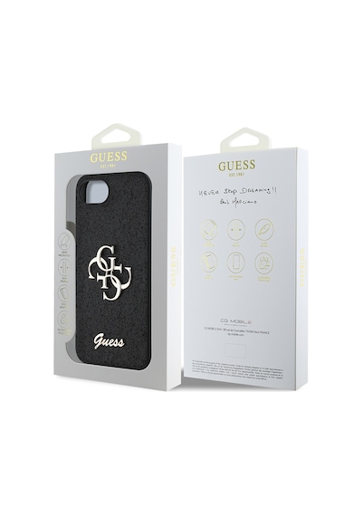 Apple Uyumlu iPhone 16e Kılıf Guess Lisanslı 4g Büyük Metal Logolu Glitter Kapak Siyah