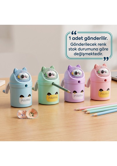 Bakgelal Panda Figürlü Kollu Kalemtraş Hazneli Masaüstü Manuel Kalem Açacağı - 9073341767124