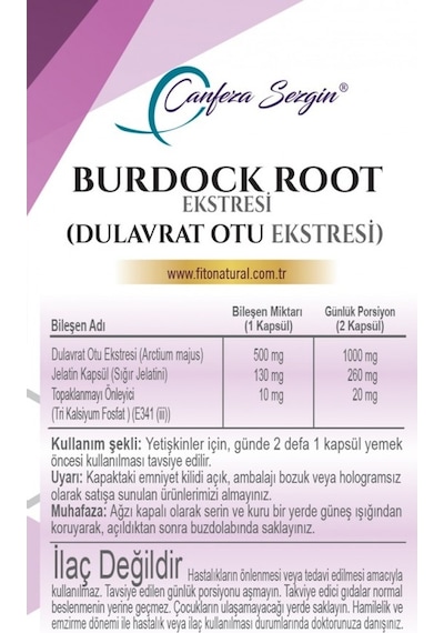 Canfeza Sezgin Burdock Root Dulavrat Otu Eki 60 Kapsül