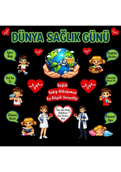Dünya Sağlık Günü Okul Panosu Figür Seti Hazır Kesim Sınıf Süsü 7