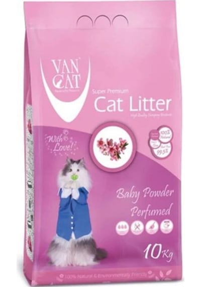 Vancat Bebek Pudralı İnce Taneli Topaklaşan Bentonit Kedi Kumu 10 KG
