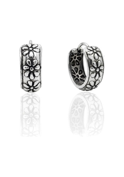 Oya Silver Minimal Etnik Papatya Motifli Gümüş Halka Küpe 1.5x1.5cm Oysy298