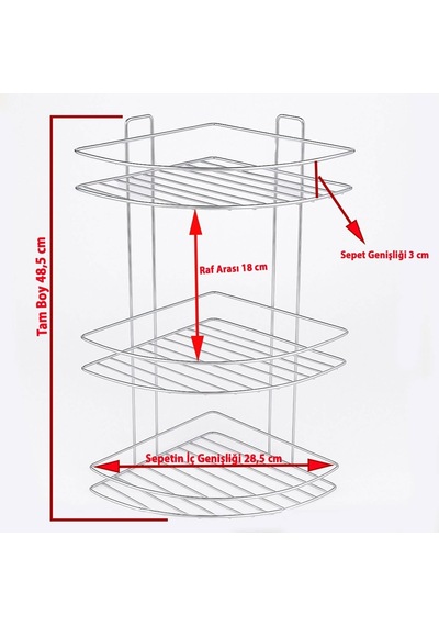 Banyo Duş Köşe Rafı Üç Katlı Krom Şampuanlık Paslanmaz Metal Duvar Tipi Düzenleyici Organizer Genel