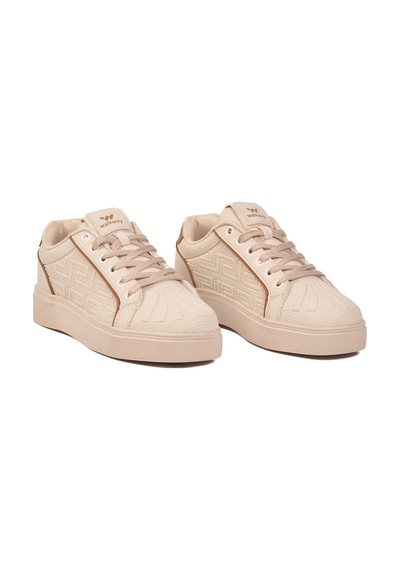 Walkway Bej Bağcıklı Kalın Tabanlı Rahat Şık Unisex Casual Yürüyüş Ve Spor Ayakkabı Sneaker 26201 G