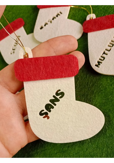 Yılbaşı Keçe Çizme Süs Seti Krem Rengi 5 Adet Dilek Temalı Noel Ağaç Süsü