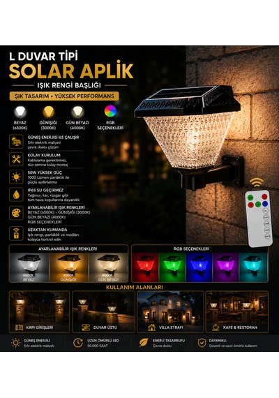 30 W Güneş Enerjili L Tip Duvar Solar Aplik Uzaktan Kumandalı Günışığı-beyaz-ılık Sarı .