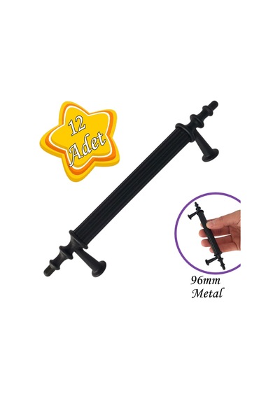 12 Adet Erciyes Kulp Siyah 96 Mm Kulp Mobilya Mutfak Dolabı Çekmece Dolap Kapak Kulpu Kulbu Metal Kulpları