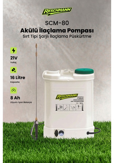 Reschmann R-HX-16C 16 L Akülü İlaçlama Pompası Sırt Tipi Şarjlı İlaçlama Püskürtme