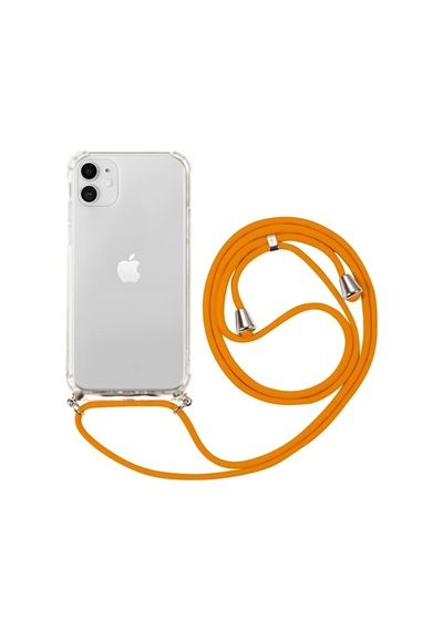 Iphone 11 Uyumlu Boyundan Askılı Şeffaf Darbe Emici Antishock Silikon Telefon Kılıfı Turuncu