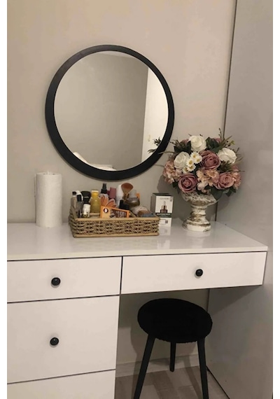 Dekoratik Yuvarlak Ayna 60 Cm Çap Antre Hol Koridor Duvar Salon Mutfak Banyo Ofis Makyaj Aynası - Siyah Siyah