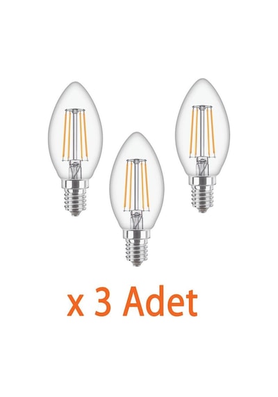 Philips 4.3w 40w Rustik Led Mum Ampul Sarı Şeffaf Cam 3 Adet