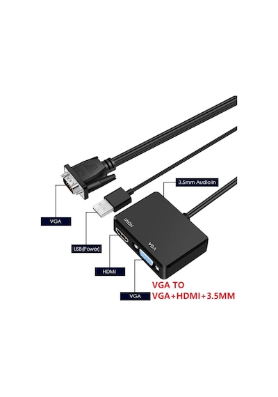 Vga To Vga+Hdmı+3.5Mm Çevirici Dönüştürücü 4772P Adaptor Monitör